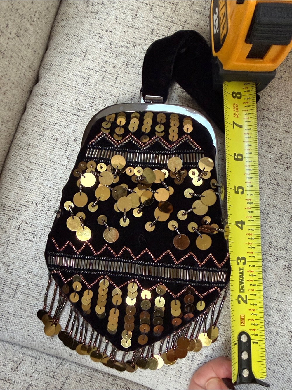 next Black Velvet Wristlet Clutch with Gold Sequins - Picture 6 of 9